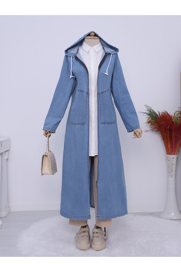Hooded Side Pockets Jeans Cap -Light blue