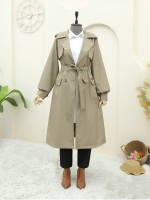 Torba Cepli Bolero Detaylı Trençkot -Bej
