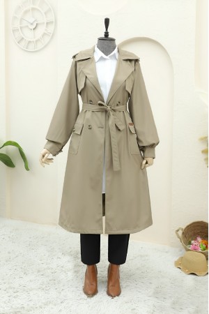 Bolero Detailed Trench Coat with Pocket Pouches - Beige
