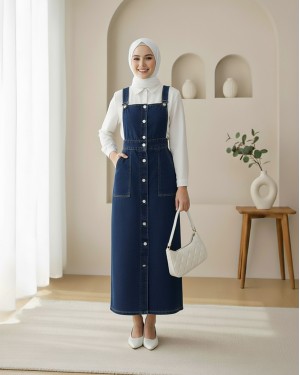 Button Down Double Pocket Jeans Loose   -Navy blue