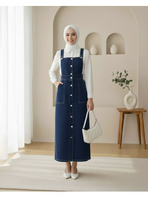 Button Down Double Pocket Jeans Loose   -Navy blue