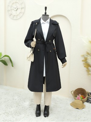 Torba Cepli Bolero Detaylı Trençkot -Siyah