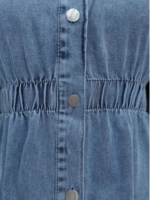 Beli Lastikli Boydan Düğmeli Jile Ceket Takım -Buz Mavi