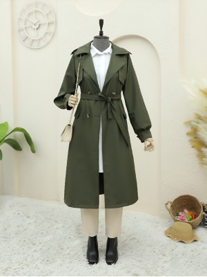 Torba Cepli Bolero Detaylı Trençkot -Haki