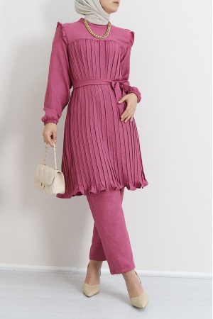 Robadan Pileli Belden Bağlamalı İkili Takım -Fuşya