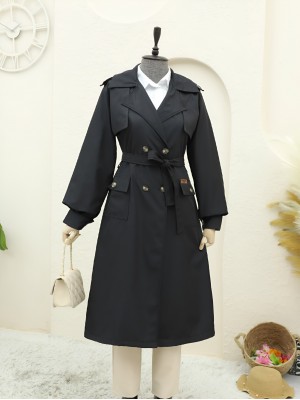 Torba Cepli Bolero Detaylı Trençkot -Siyah