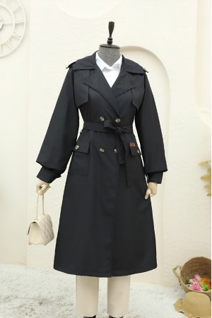 Bolero Detailed Trench Coat with Pocket Pouches -Black