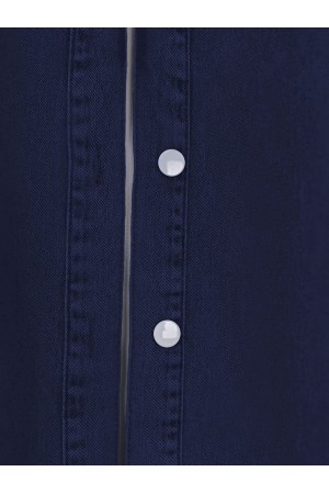 Oval Cut Denim Jacket with Hooded Buttons   -Navy blue