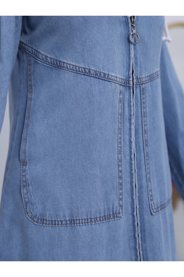 Hooded Side Pockets Jeans Cap -Light blue