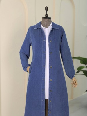 Kolu Lastikli Boydan Düğmeli Kot Kap    -Saks