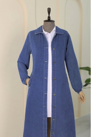 Kolu Lastikli Boydan Düğmeli Kot Kap    -Saks