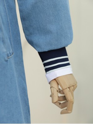 Omuzu İncili Ribanalı Fermuarlı Uzun Kot Kap  -Açık Mavi