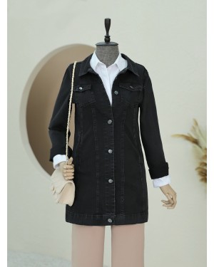  Cep Detaylı Random yıkama Kot ceket -Siyah