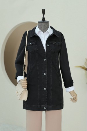 Random wash Denim jacket with Pocket Detail -Black