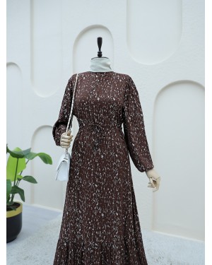 Melted Waist Gathered Dress  -Brown
