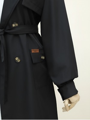 Torba Cepli Bolero Detaylı Trençkot -Siyah