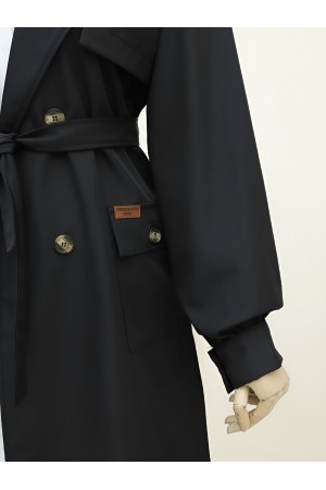 Torba Cepli Bolero Detaylı Trençkot -Siyah