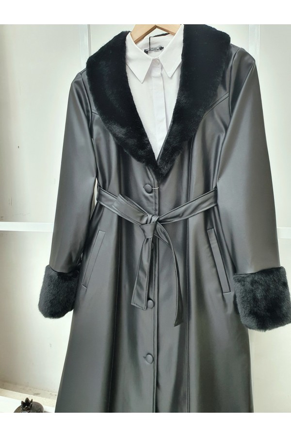 Soft Plush Leather Collar and Cuff -Black