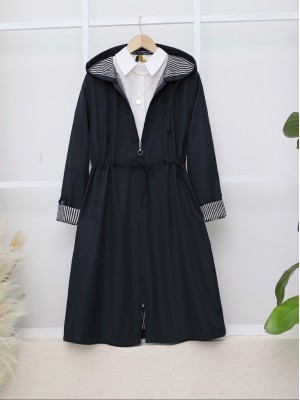 Beli Lastikli Kolu Katlamalı Kapşonlu Trenckot -Laci