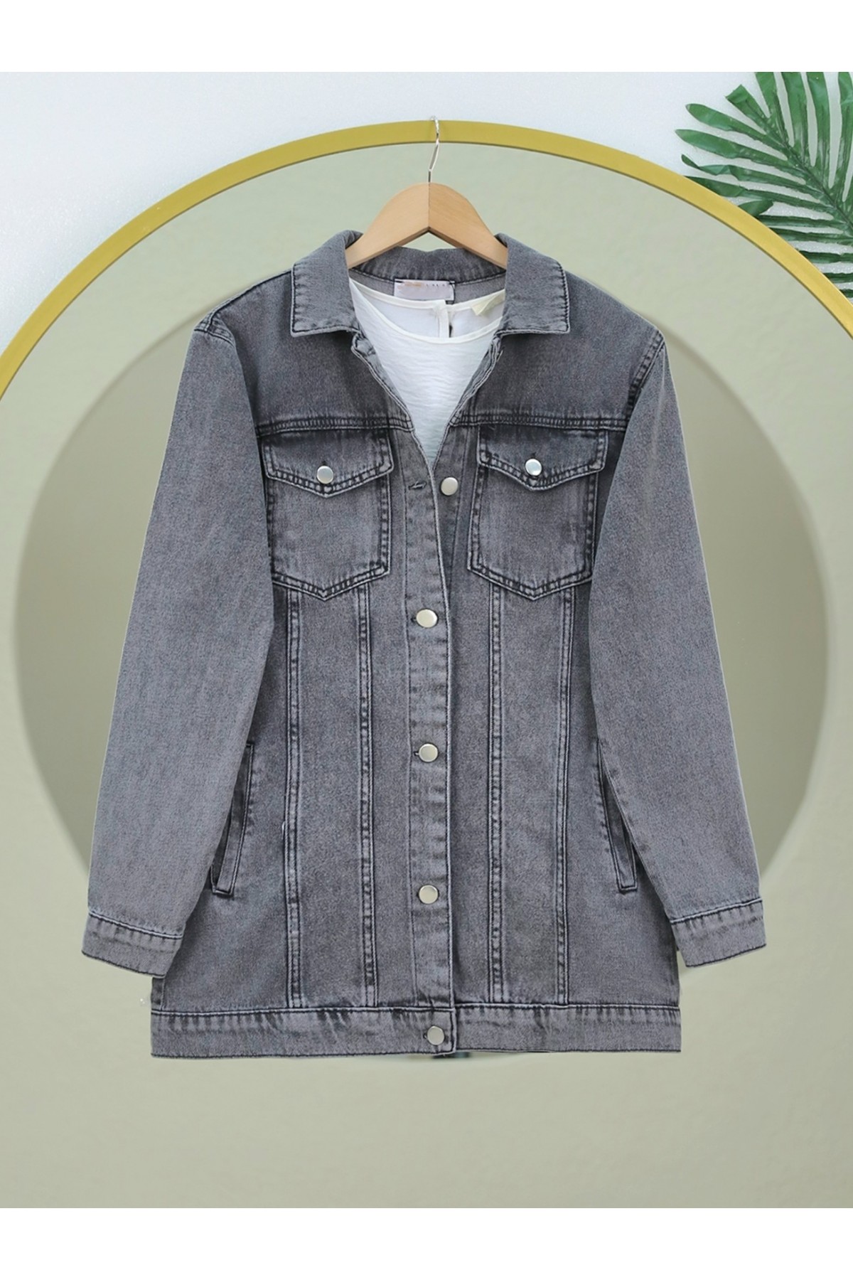 Denim Jacket with Front Flap Pocket -Smoked 