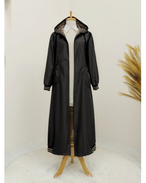 Torba Cepli Kapşonlu Ribanalı Trenckot -Siyah