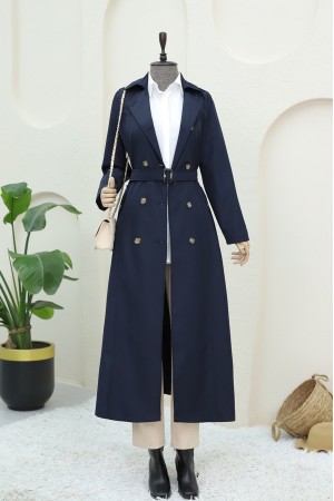 Çift Düğmeli Kemerli Trençkot -Laci