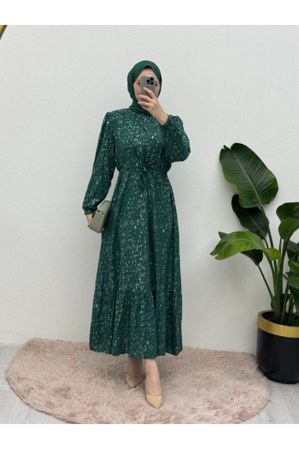 Melted Waist Gathered Dress -Forest Green