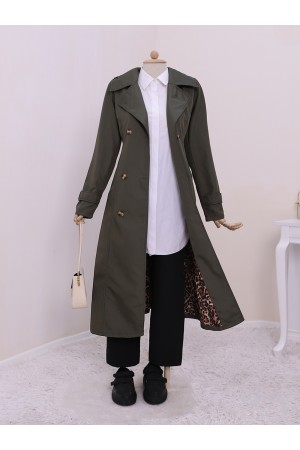Düğmeli Beli Bağlamalı Kolu Apoletli Trençkot -Haki