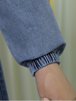 Kapşonlu Fermuarlı Kolu Lastikli Kot Kap -Buz Mavi