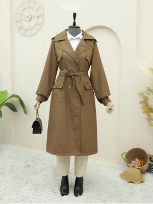 Torba Cepli Bolero Detaylı Trençkot -Taba