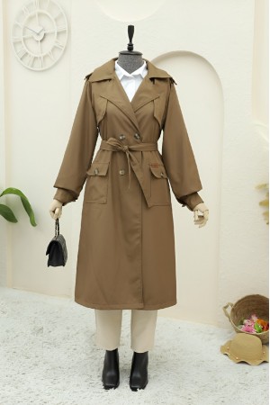 Bolero Detailed Trench Coat with Pocket Pouches -Snuff