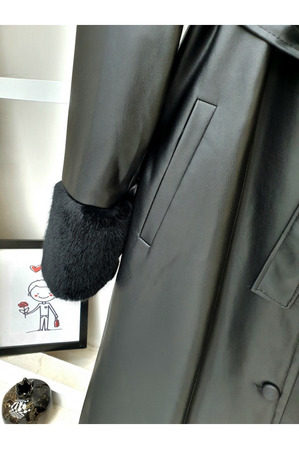 Soft Plush Leather Collar and Cuff -Black