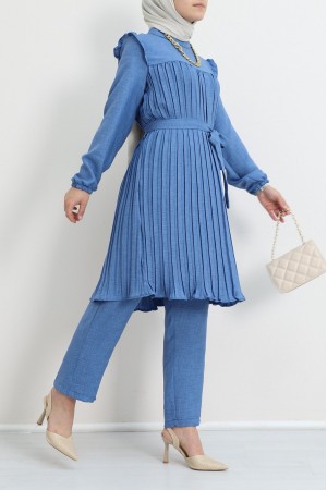 Robadan Pileli Belden Bağlamalı İkili Takım -Mavi