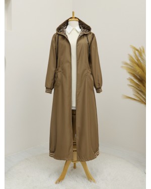 Torba Cepli Kapşonlu Ribanalı Trenckot -Taba