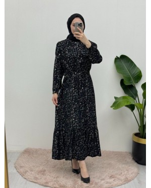 Melted Waist Gathered Dress -Black
