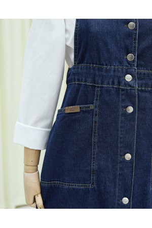 Buttoned Double Pocket Denim Overalls  -Navy blue