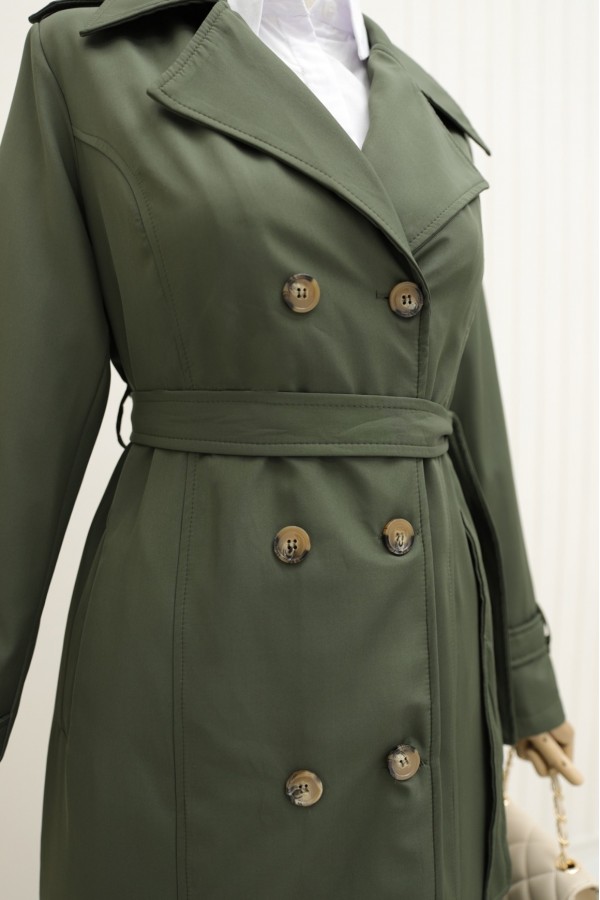 Lined Belt Trench Coat -Khaki