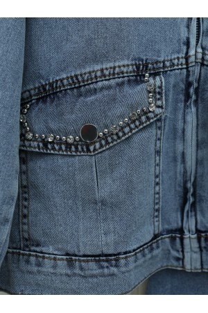 Denim Suit with Full Zipper and Stone Detailed Pocket -Ice Blue