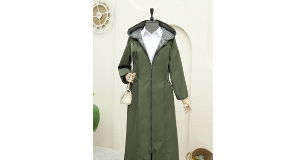 Long Trench Coat with Snap Pocket and Full Zipper