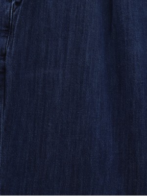 Çift Cepli Beli Lastikli Cırtlı Pileli Pantolon  -İndigo