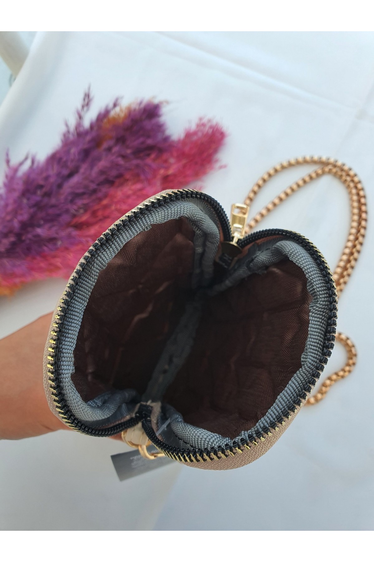 Wallet with Phone Holder Chain Strap -Stone