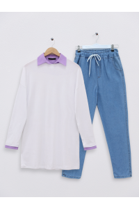 Uzun Kollu Düz Sweat -Beyaz