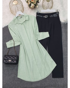 Linen Tunic with Hidden Buttons -Sea green