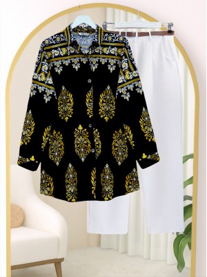 Oval Kesim Boydan Düğmeli Viskon Tunik -Siyah