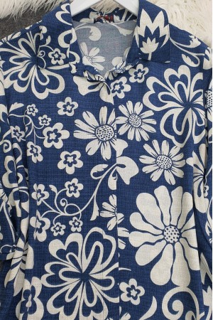 تونك فسكوزي منقوش بأزرار   -اللون النيلي