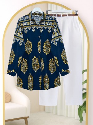 Oval Kesim Boydan Düğmeli Viskon Tunik -Laci