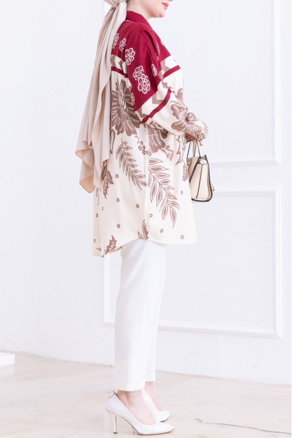 Oversize Oval Kesim Viskon Tunik -Bordo