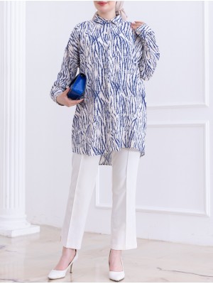 Striped Patterned Buttoned Viscose Tunic -parliament