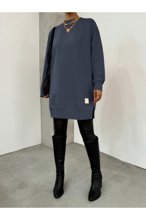 Crew Neck Slit Sweatshirt      -Anthracite