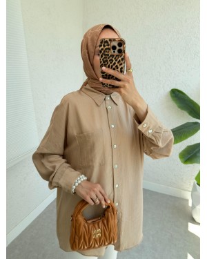 Single Pocket Long Back Casual Shirt -Mink color